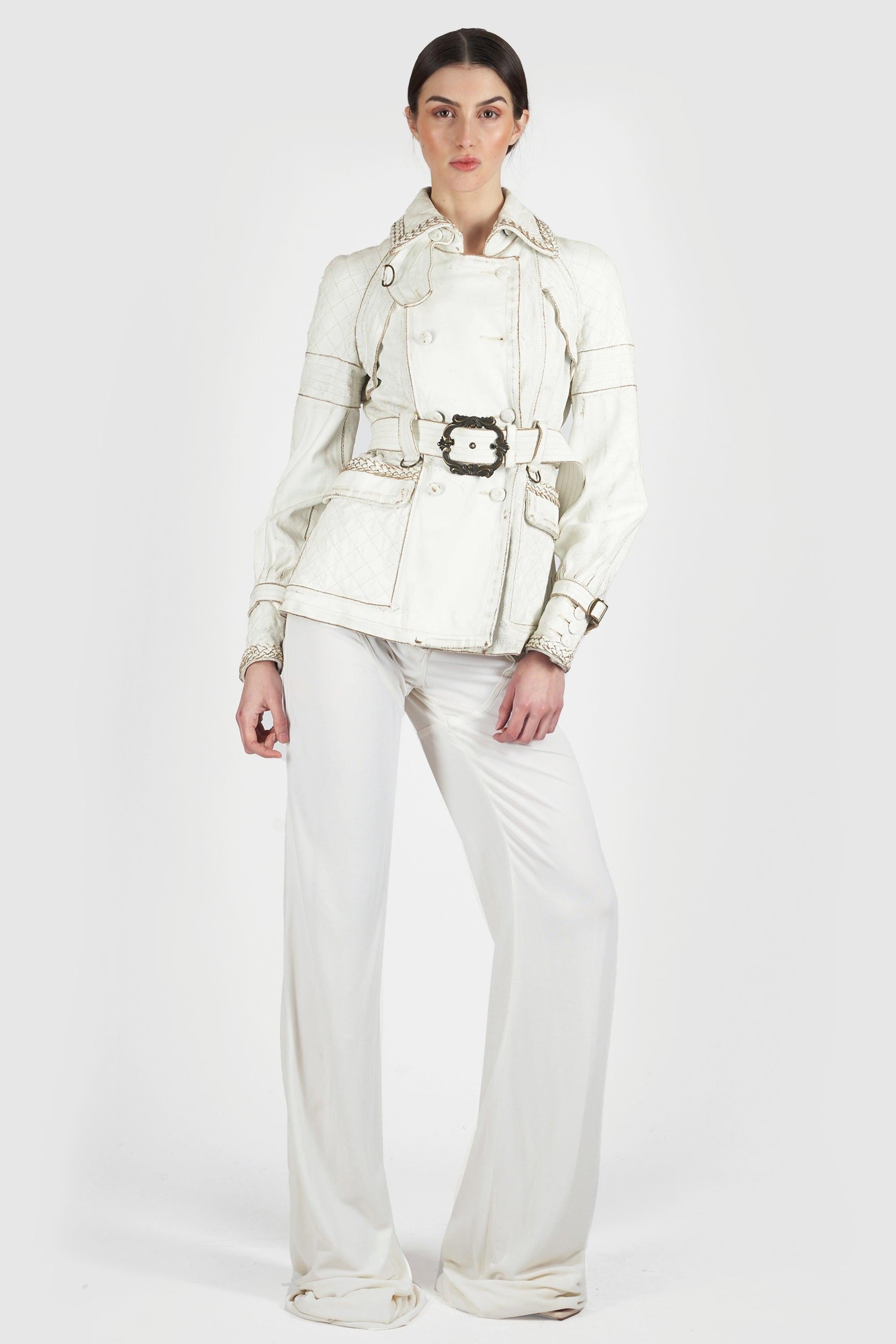 Gray Vintage Roberto Cavalli 2000’s Distressed Leather Jacket For Sale