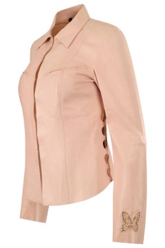 Vintage Roberto Cavalli 2000's Nude Pink Leather Shirt