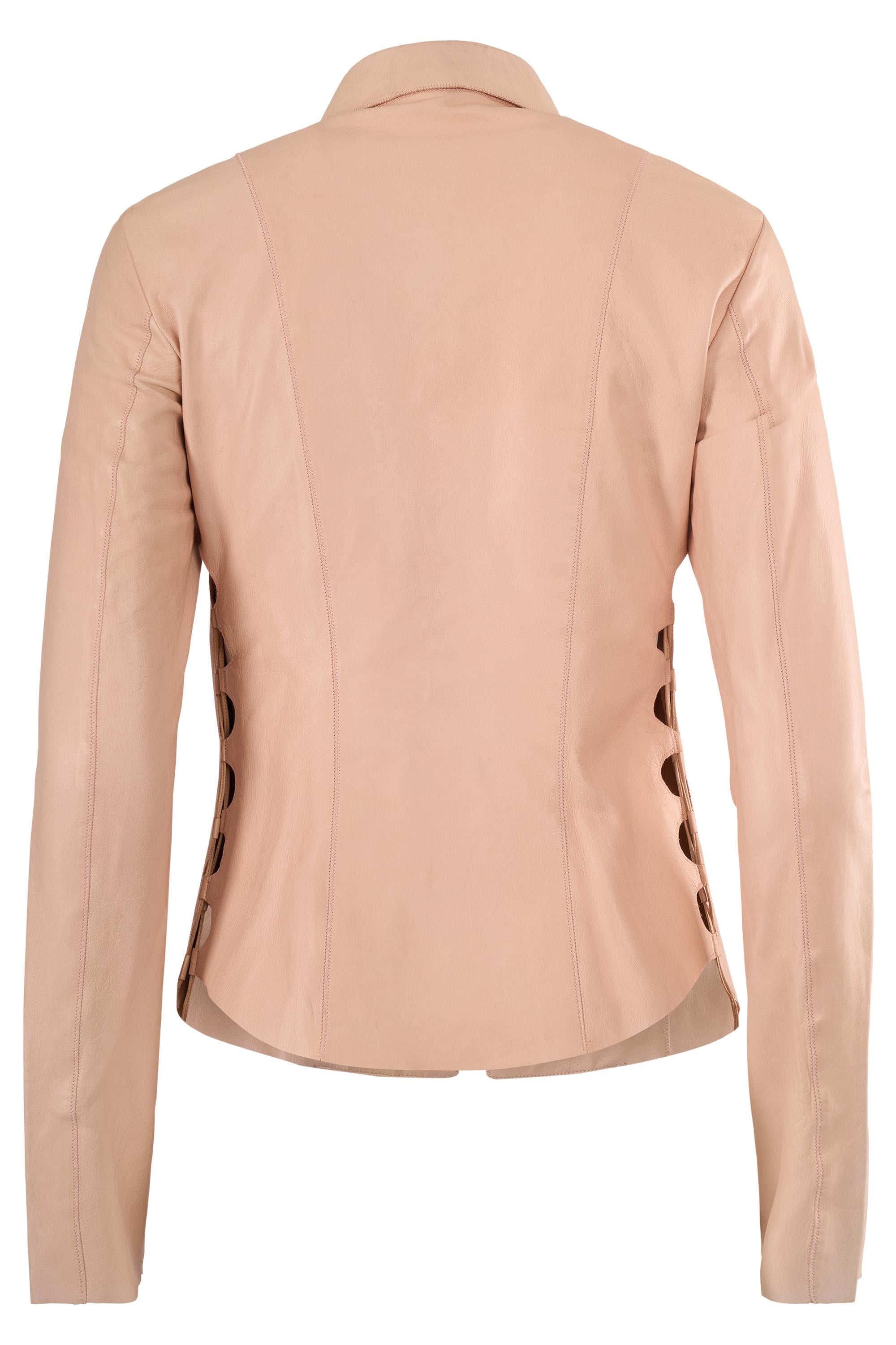 Beige Vintage Roberto Cavalli 2000's Nude Pink Leather Shirt For Sale