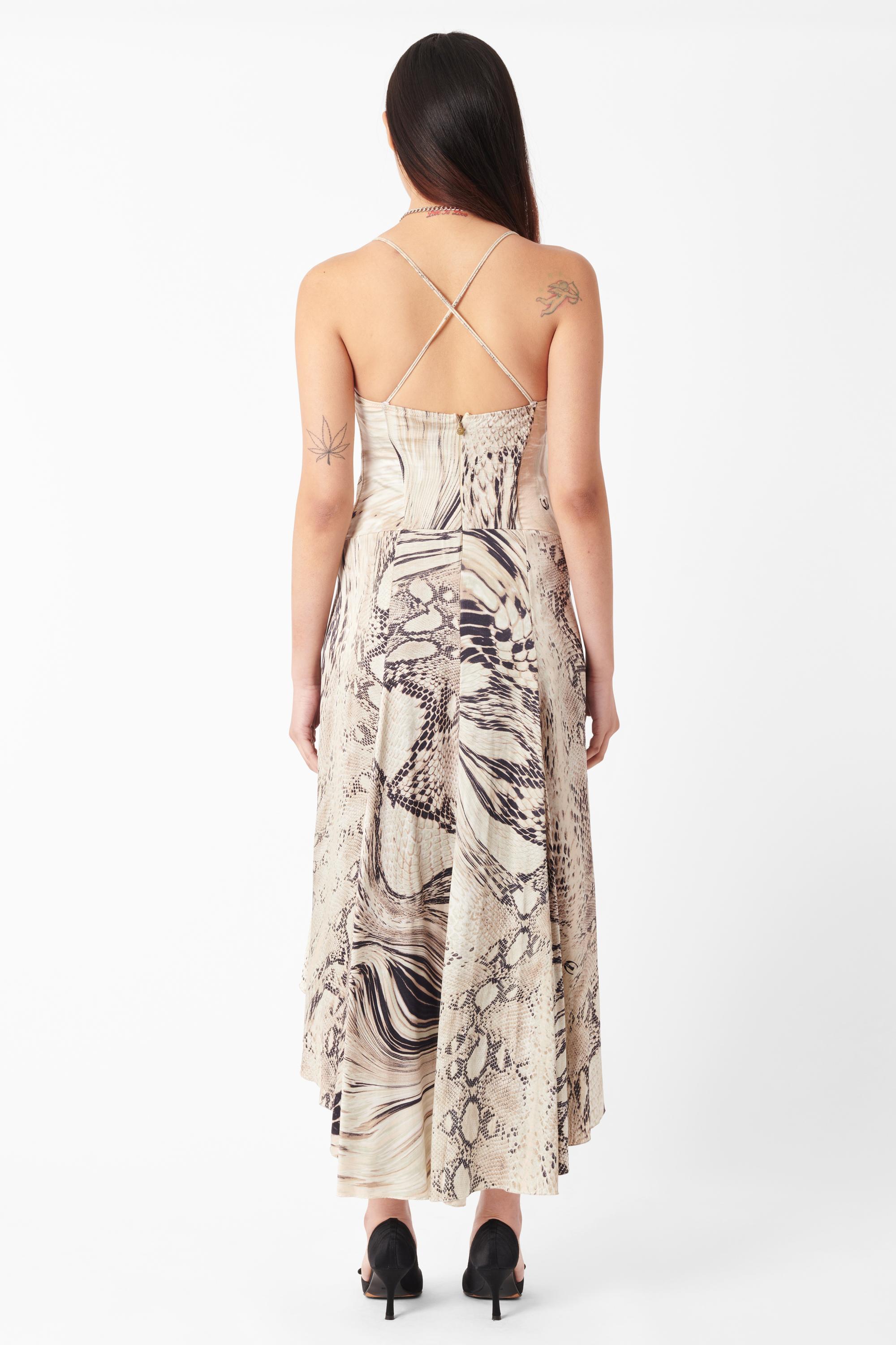 Vintage Roberto Cavalli 2003 Animal Print Midi Dress In Excellent Condition For Sale In London, GB