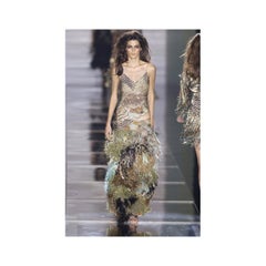 Vintage Roberto Cavalli 2004 Satin Feather Ruffle Runway Gown
