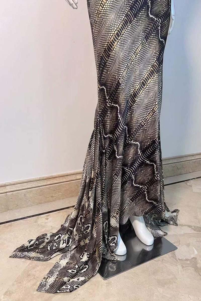 Vintage Roberto Cavalli 2005 Python Print Silk Maxi Gown In Excellent Condition In London, GB