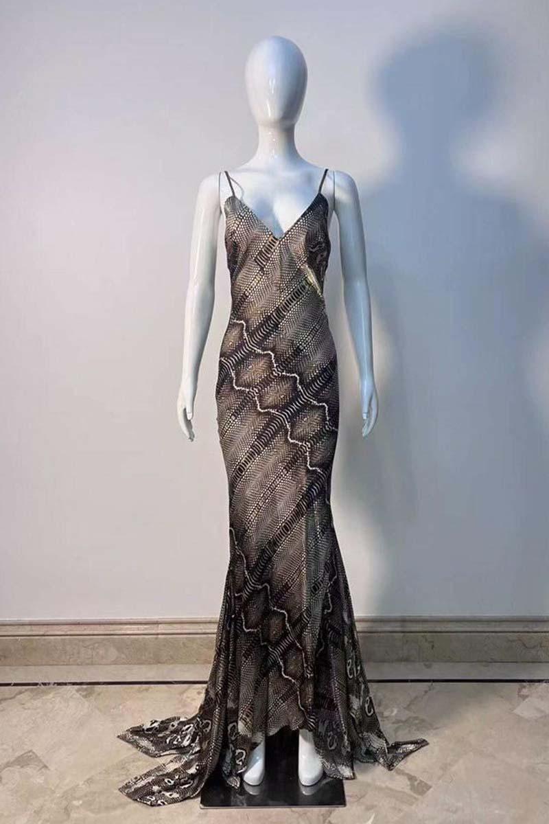Women's Vintage Roberto Cavalli 2005 Python Print Silk Maxi Gown