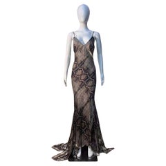 Vintage Roberto Cavalli 2005 Python Print Silk Maxi Gown