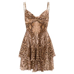 Vintage Roberto Cavalli 2006 Minivestido con estampado de leopardo en capas