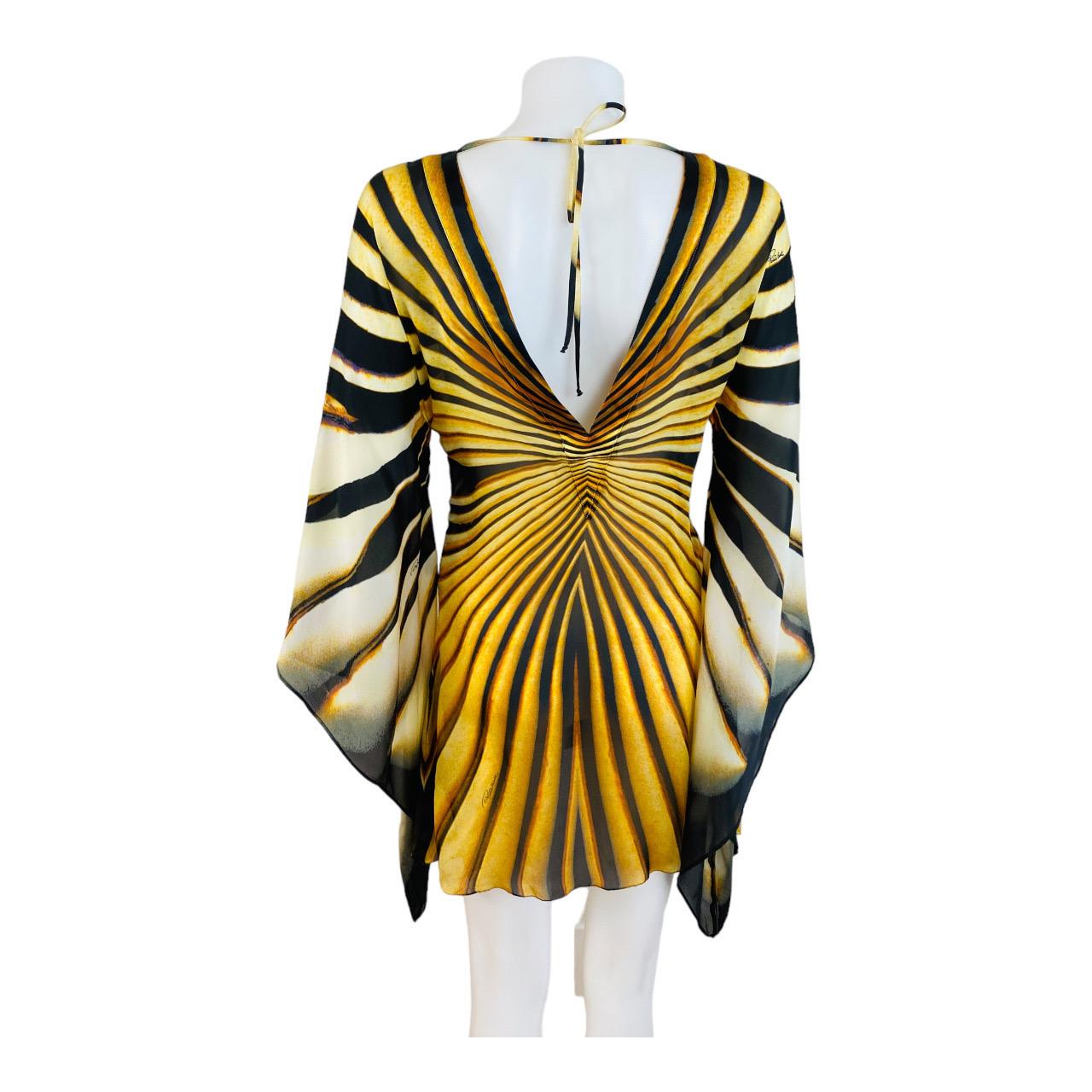 Vintage Roberto Cavalli 2007 Tiger Monarch Butterfly Mini Dress Angel Sleeves For Sale 6