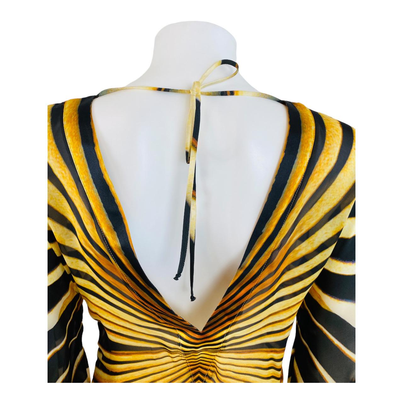 Vintage Roberto Cavalli 2007 Tiger Monarch Butterfly Mini Dress Angel Sleeves For Sale 7
