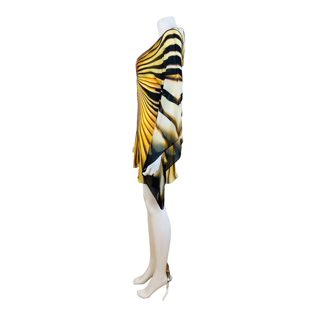 Vintage Roberto Cavalli 2007 Tiger Monarch Butterfly Mini Dress Angel Sleeves 3