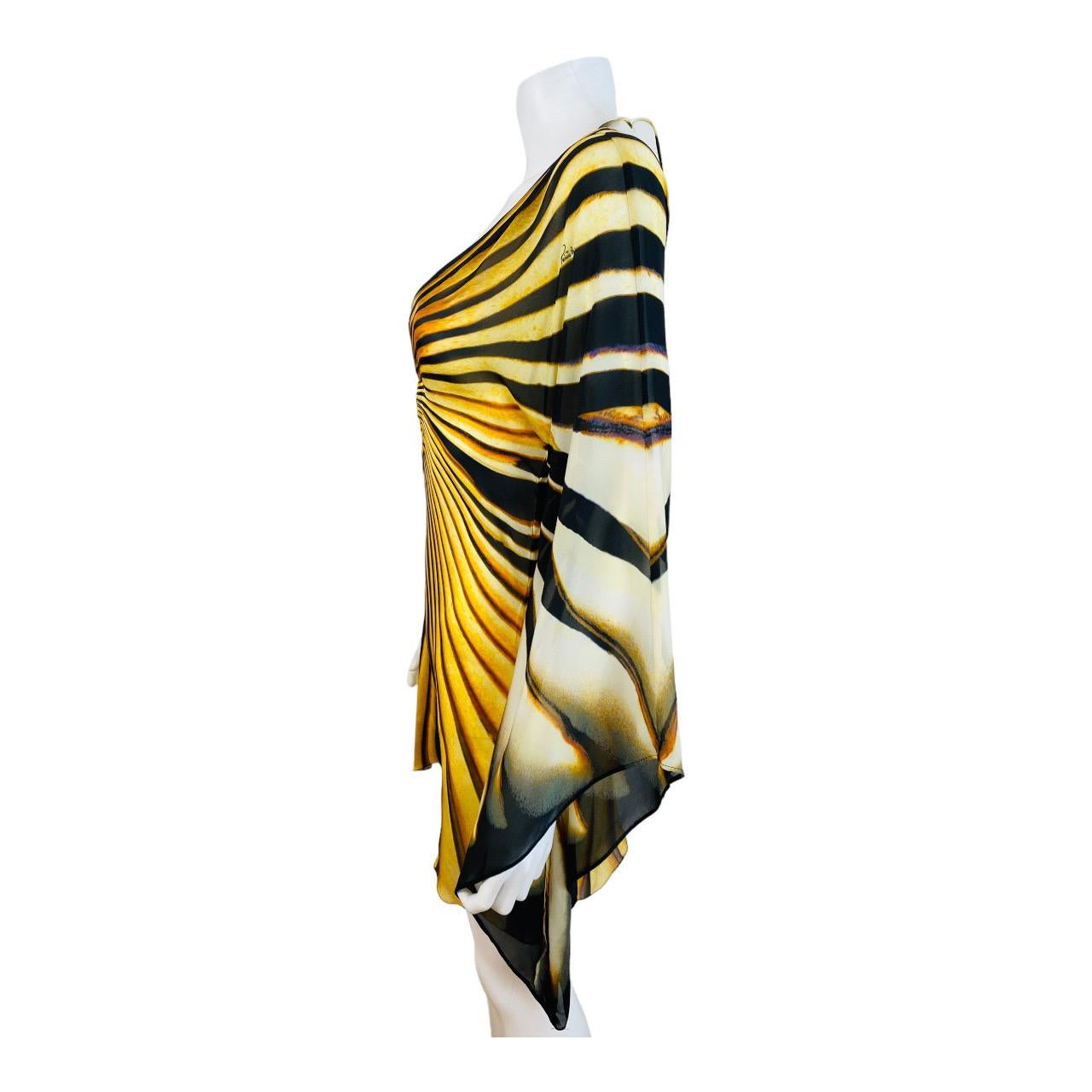 Vintage Roberto Cavalli 2007 Tiger Monarch Butterfly Mini Dress Angel Sleeves For Sale 4