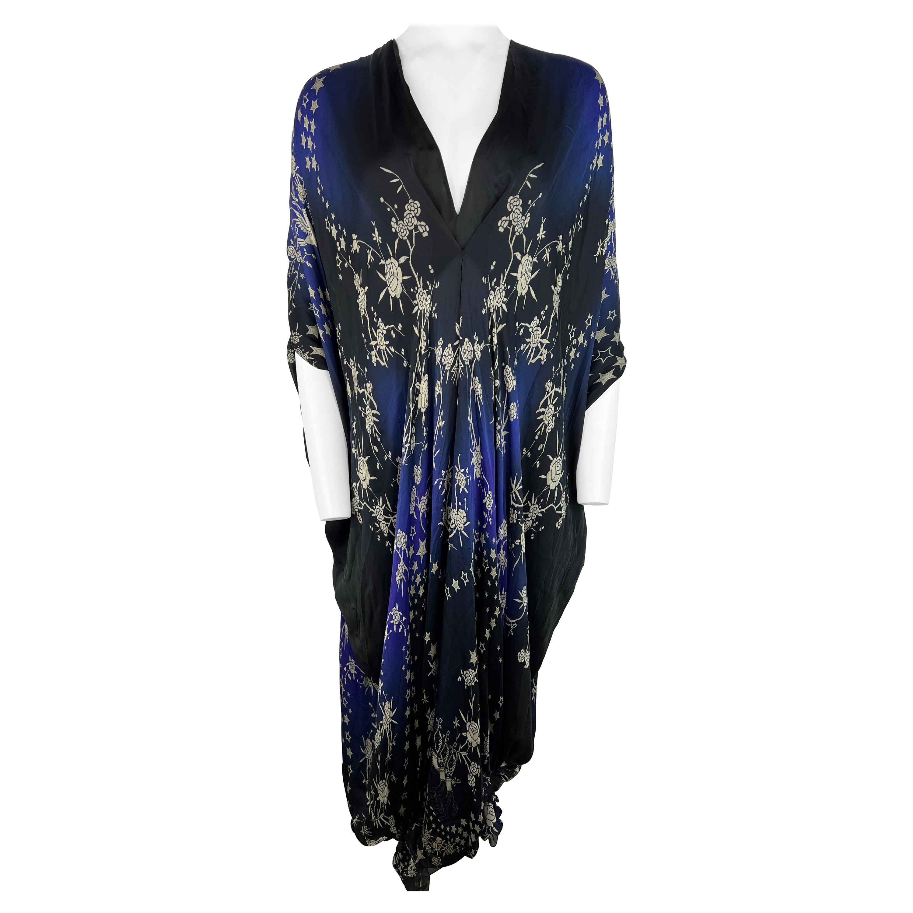 Maxi abito vintage Roberto Cavalli nero e blu, taglia 38