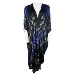 Maxi abito vintage Roberto Cavalli nero e blu, taglia 38