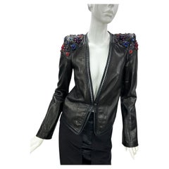 Vintage Roberto Cavalli Black Leather Crystal Embellished Jacket Blazer It 40