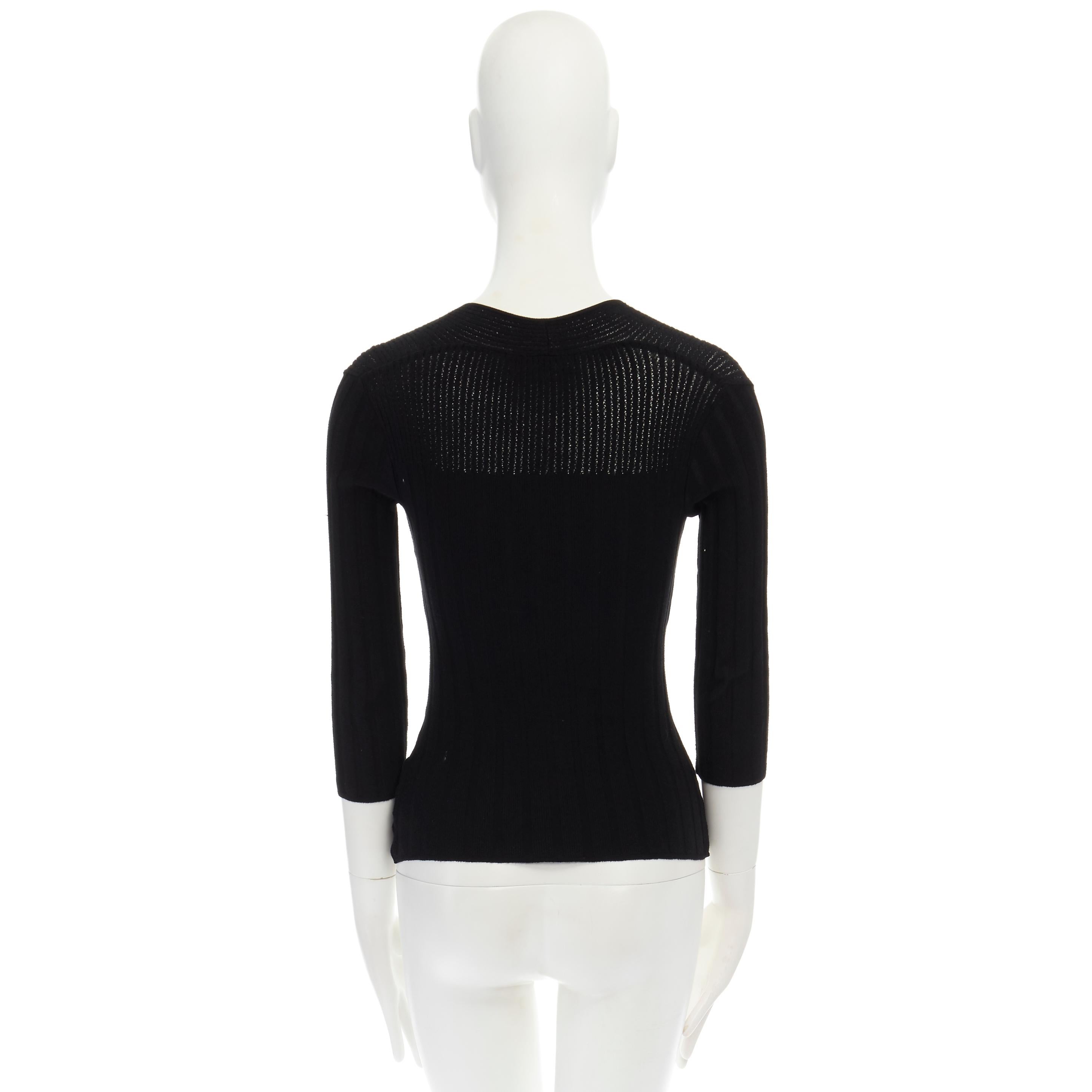 vintage ROBERTO CAVALLI black ribbed gold crystal buckle plunge sweater IT38 XS In Excellent Condition In Hong Kong, NT