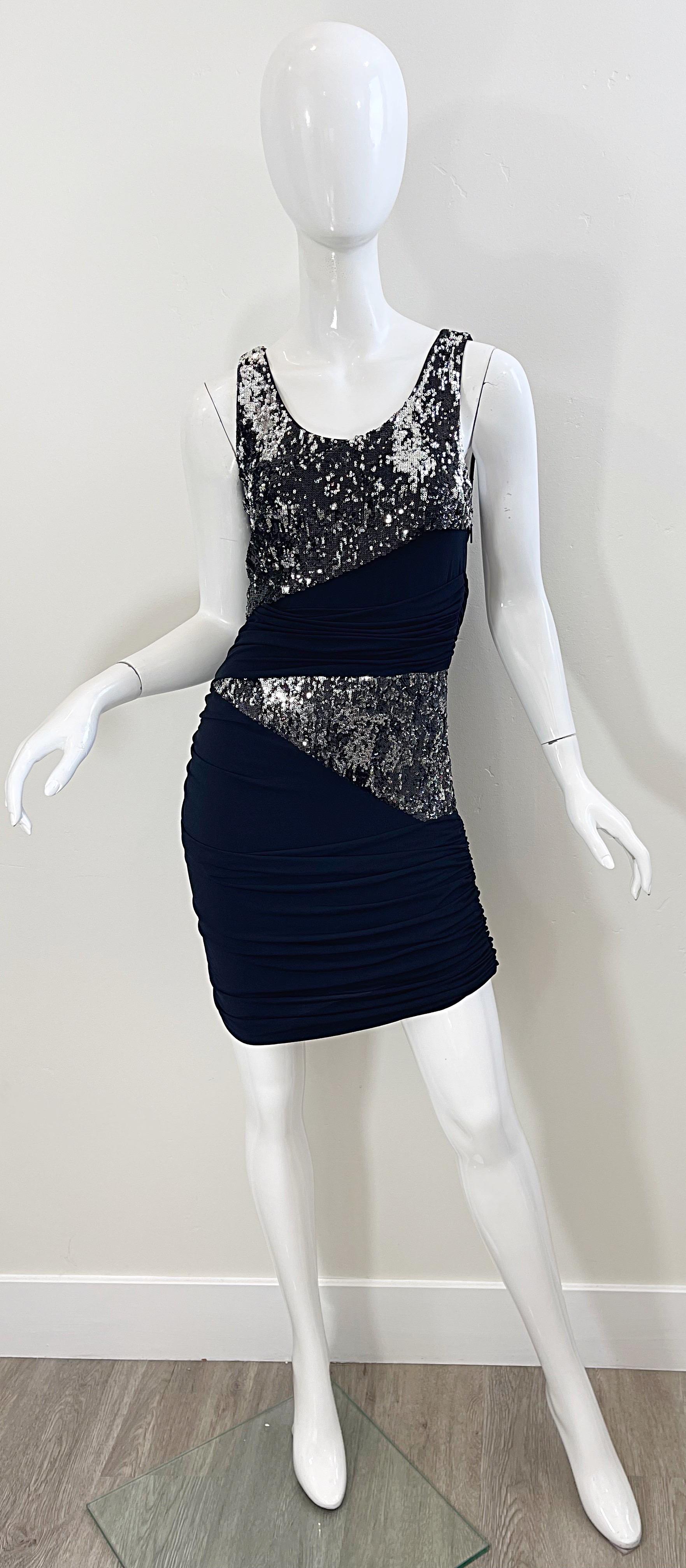 Vintage Roberto Cavalli Black + Silver Sequin Size 42 / 6 - 8 Y2K Mini Dress For Sale 7