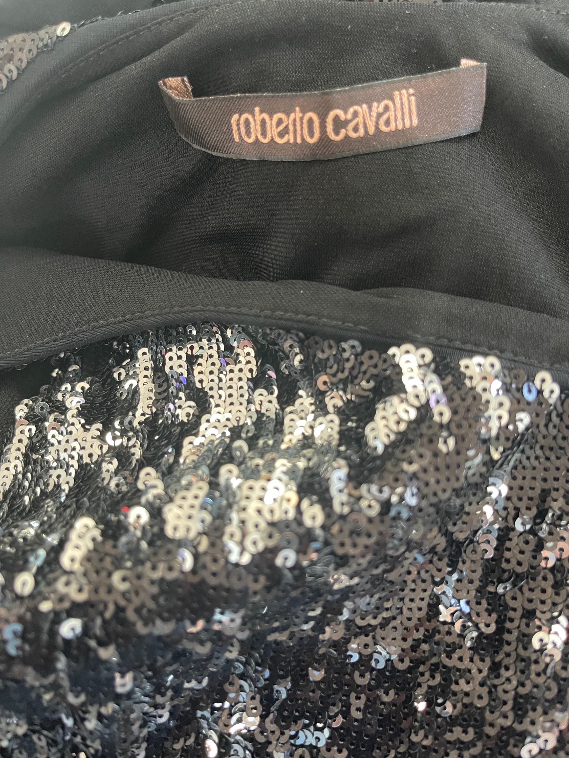 Noir Vintage Roberto Cavalli Black + Silver Sequin Size 42 / 6 - 8 Y2K Mini Dress en vente