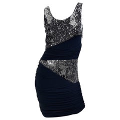 Vintage Roberto Cavalli Nero + Argento con paillettes Taglia 42 / 6 - 8 Mini Abito Y2K