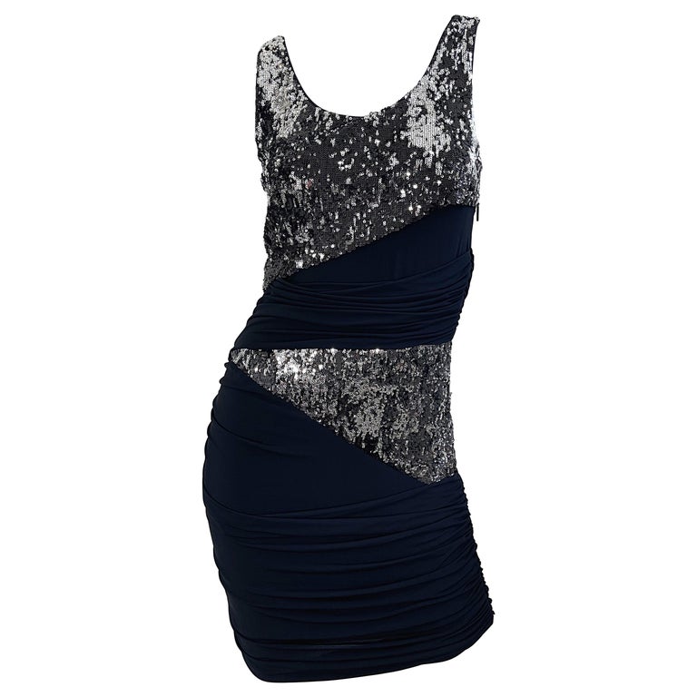 Vintage Roberto Cavalli Black + Silver Sequin Size 42 / 6 - 8 Y2K Mini Dress  For Sale at 1stDibs | just cavalli, designer sequin dresses for engagement,  black and silver mini dress