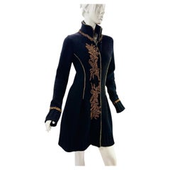 Vintage Roberto Cavalli Black Wool Coat with Metallic Bullion Embroidery