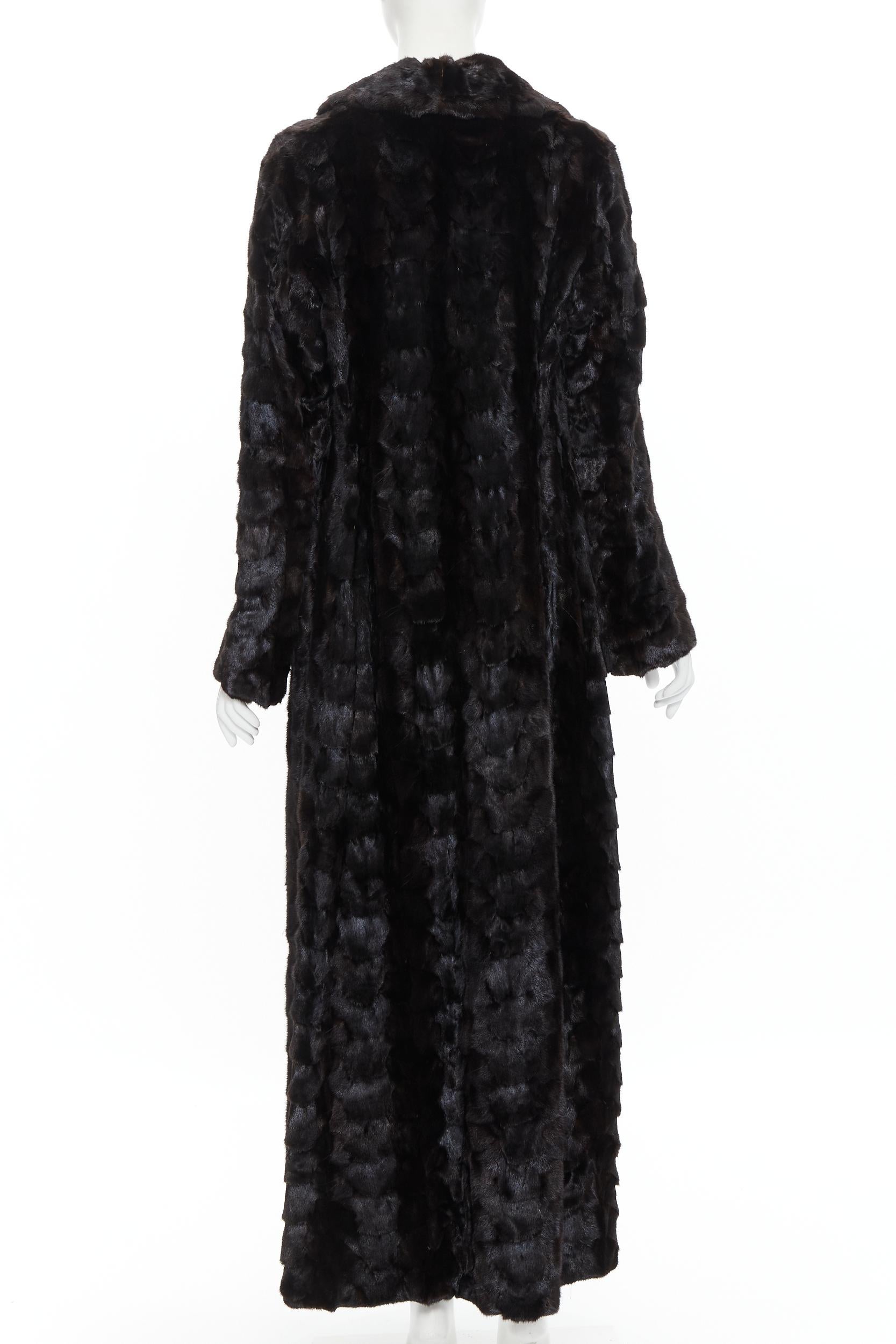 Black vintage ROBERTO CAVALLI brown patchwork fur snake lined belted robe coat S