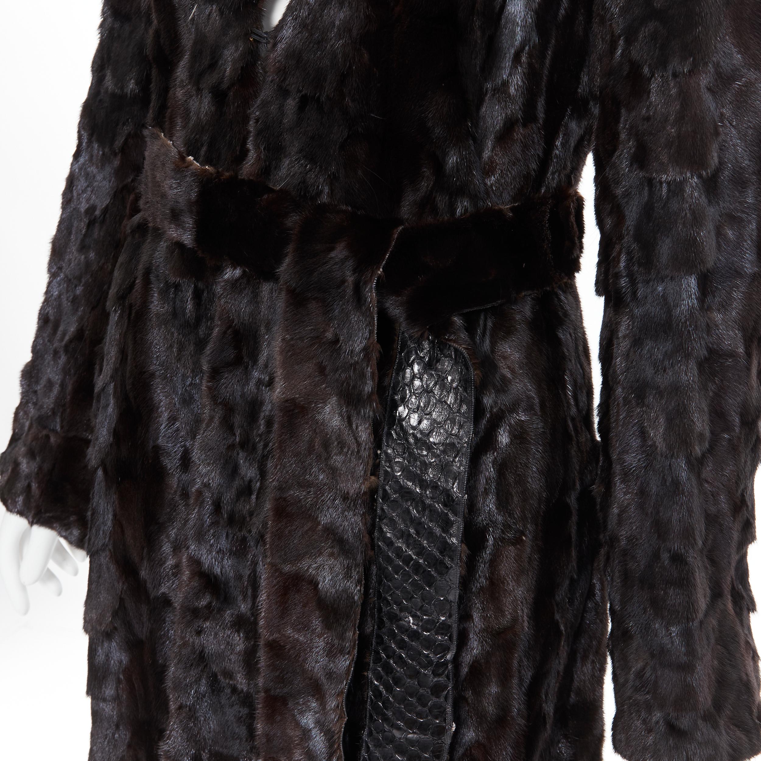 Women's vintage ROBERTO CAVALLI brown patchwork fur snake lined belted robe coat S