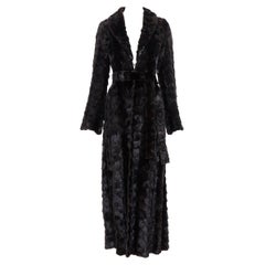 vintage ROBERTO CAVALLI brown patchwork fur snake lined belted robe coat S