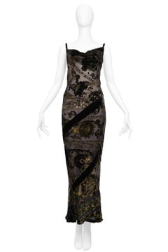 Vintage Roberto Cavalli Chiffon & Velvet Floral Bias Dress