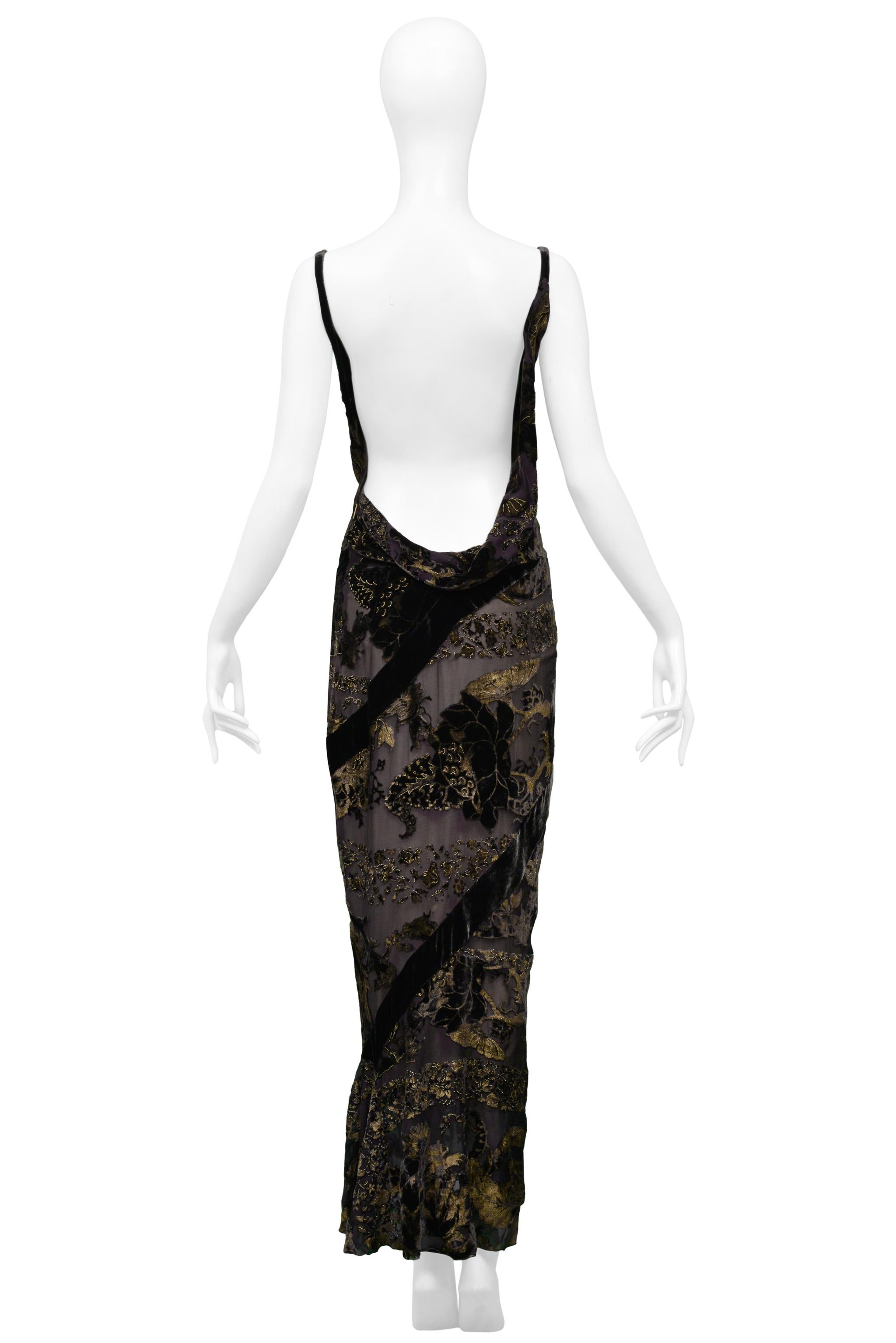 Black Vintage Roberto Cavalli Chiffon & Velvet Floral Bias Dress