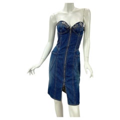 Vintage Roberto Cavalli Denim Bustier Crystal Embellished Mini Dress Italian 40
