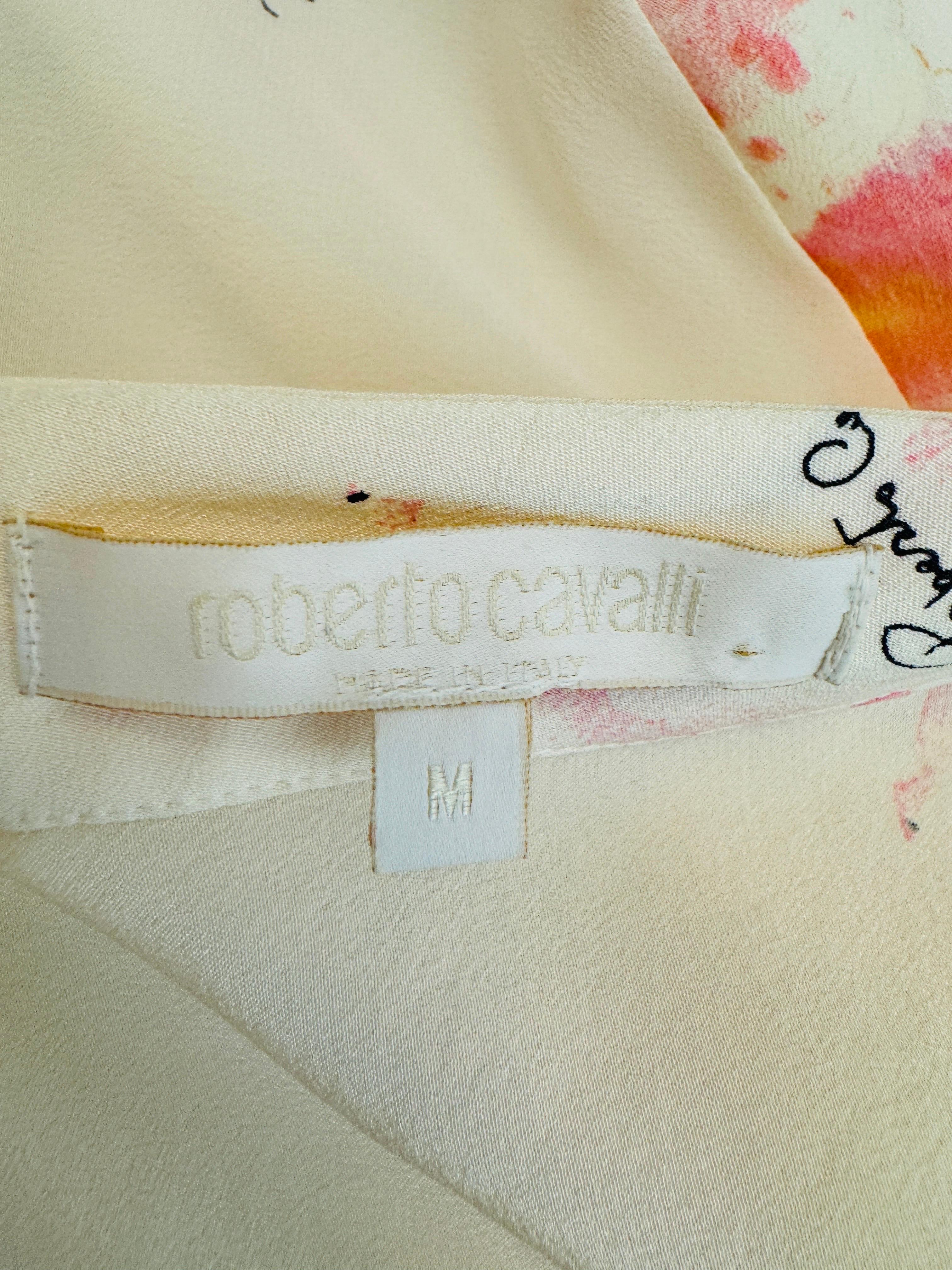 Vintage Roberto Cavalli Early 2000s Floral Lily Print Cream Pink Bias Midi Dress 6