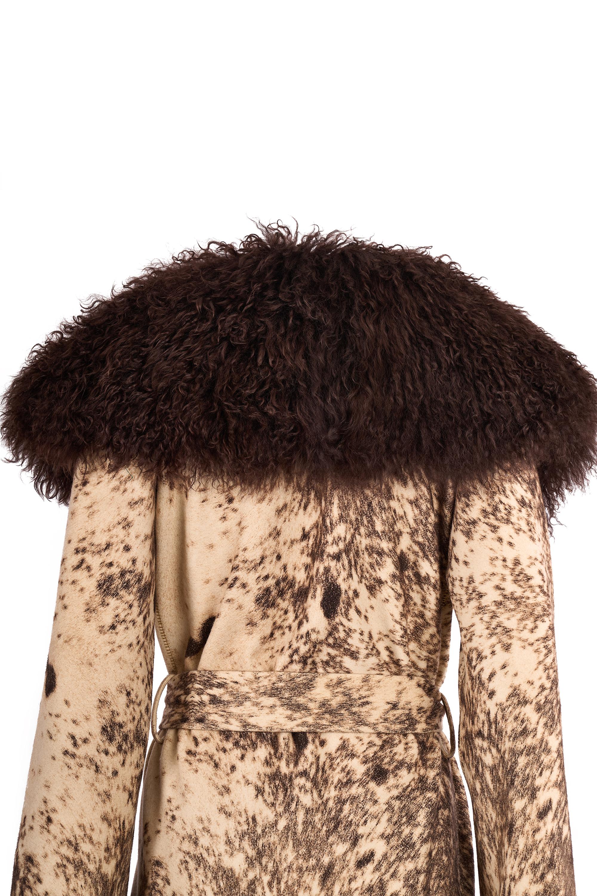 Vintage Roberto Cavalli F/W 1999 Wollmantel mit Shearlingbesatz (Schwarz) im Angebot