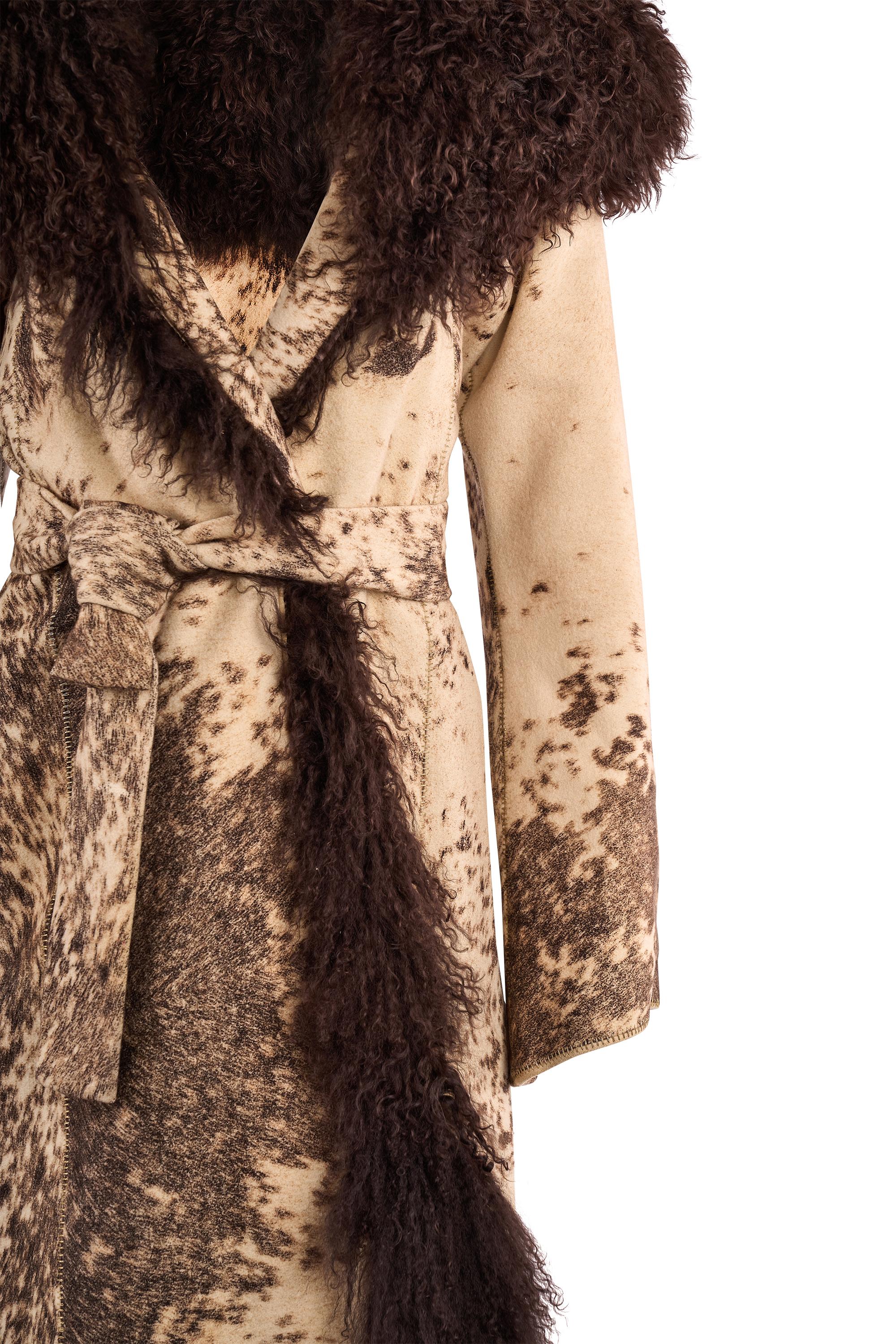 Vintage Roberto Cavalli F/W 1999 Wollmantel mit Shearlingbesatz im Zustand „Hervorragend“ im Angebot in London, GB