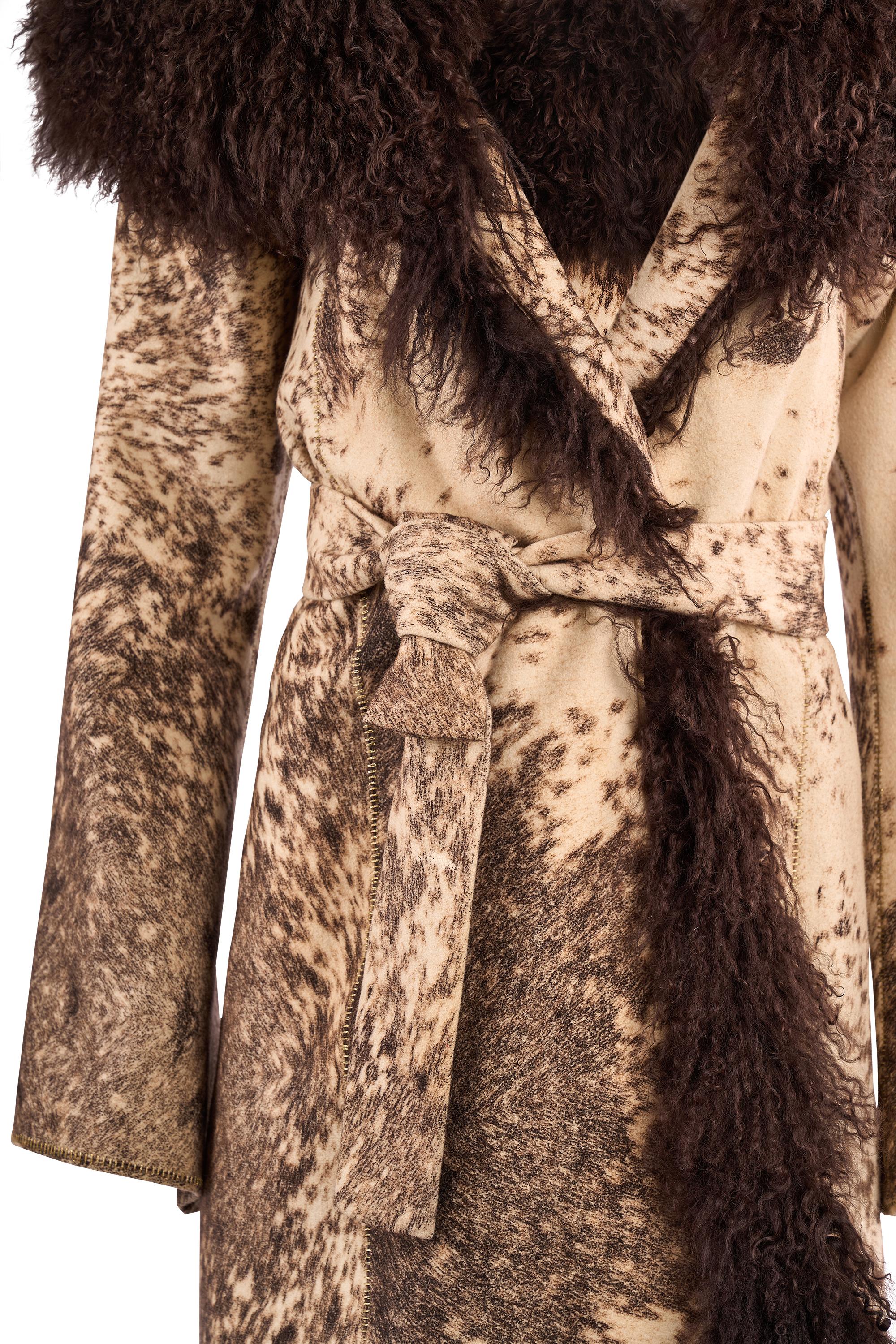 Vintage Roberto Cavalli F/W 1999 Wollmantel mit Shearlingbesatz für Damen oder Herren im Angebot