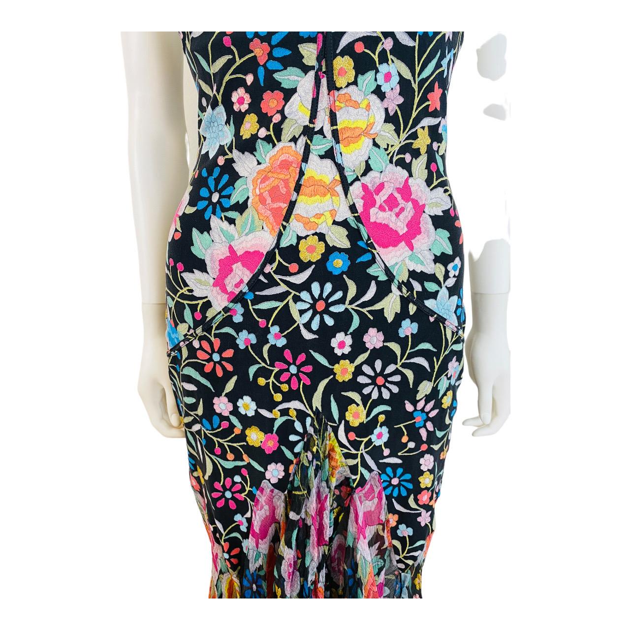 Vintage Roberto Cavalli F/W 2004 Floral Embroidered Look Hi Lo Hem Dress Gown For Sale 3
