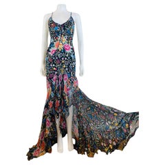 Vintage Roberto Cavalli F/W 2004 Floral Embroidered Look Hi Lo Hem Dress Gown
