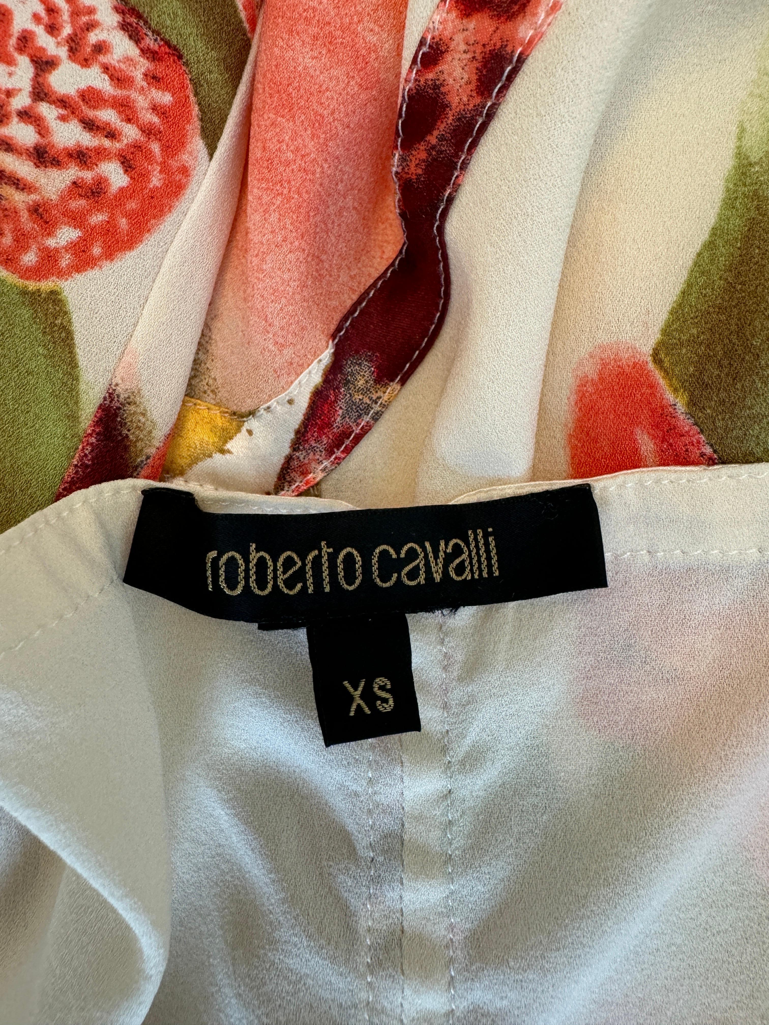 Vintage Roberto Cavalli F/W 2004 Floral Orchid Print Cream + Pink Ruffle Dress 9