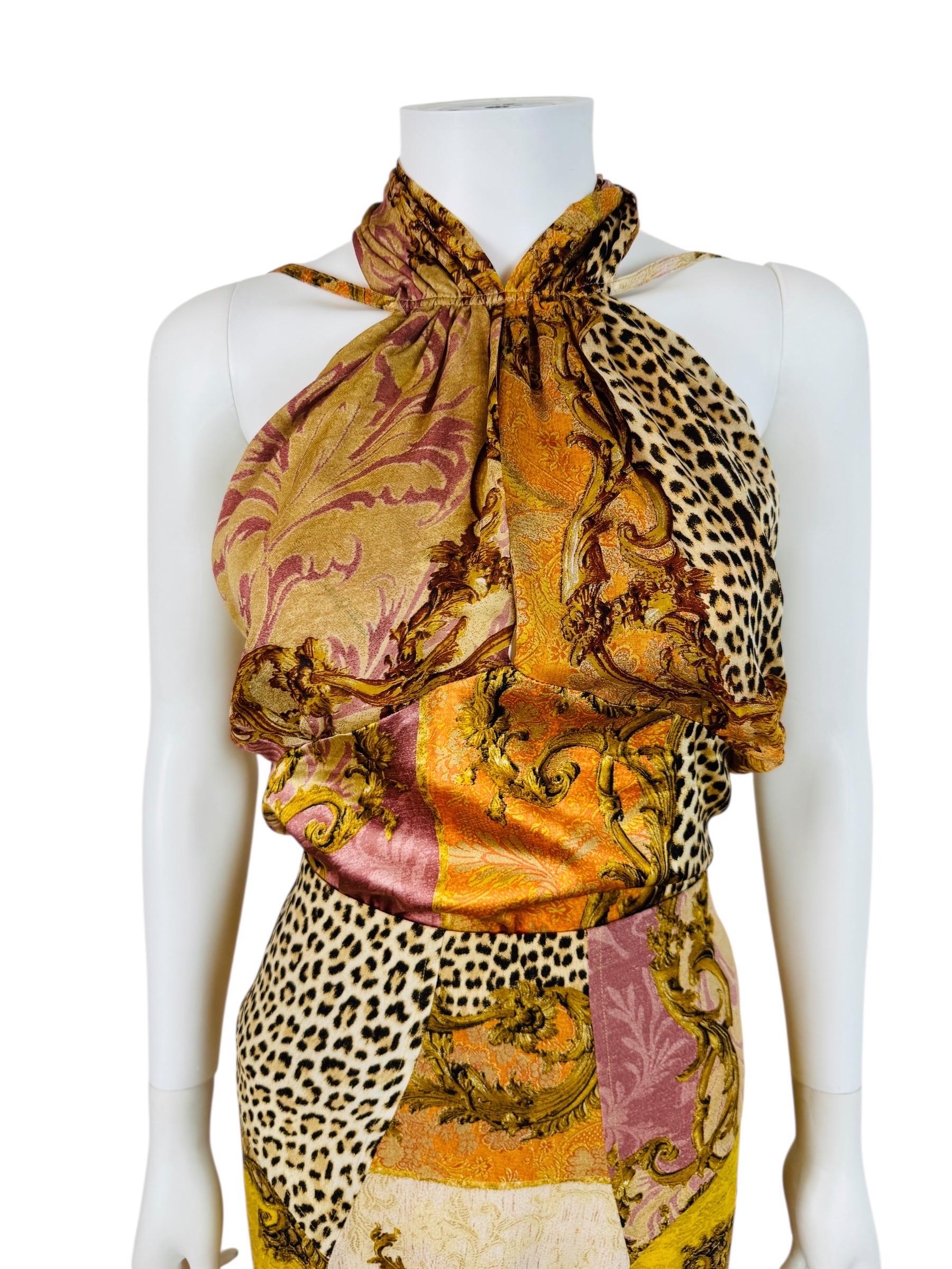 Beige Vintage Roberto Cavalli A/I 2004 Set Top + Gonna in Seta XL in vendita