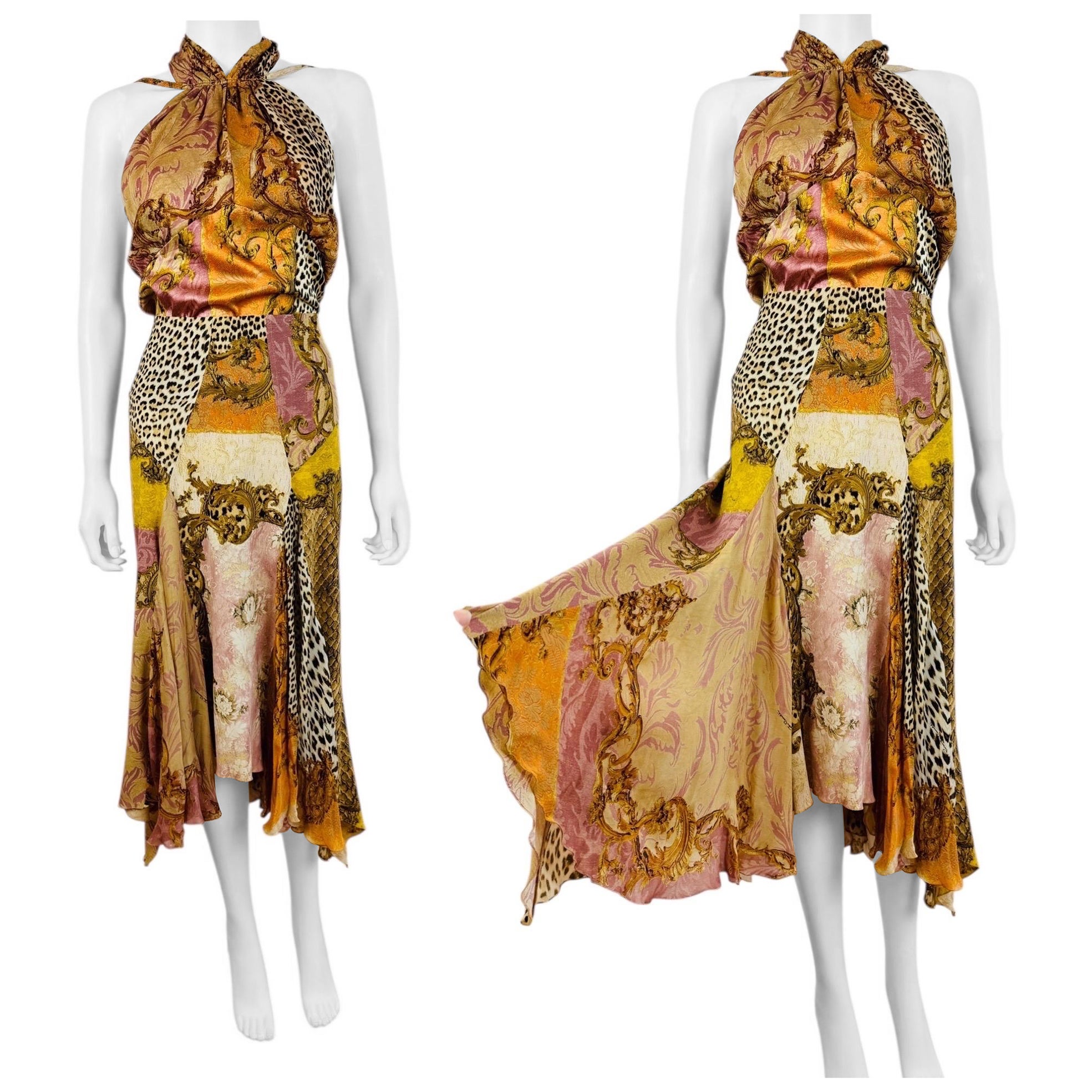 Vintage Roberto Cavalli A/I 2004 Set Top + Gonna in Seta XL