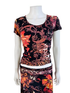 Vintage Roberto Cavalli F/W 2005 Floral Baroque Top + Skirt Rhinestones