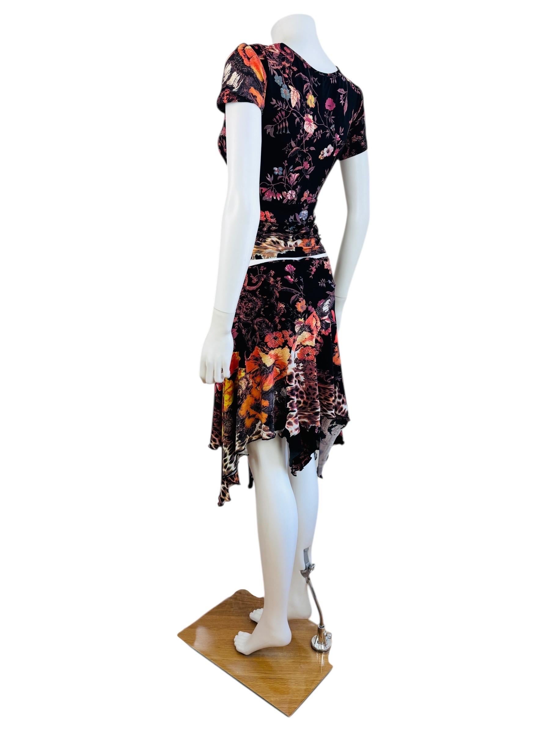 Vintage Roberto Cavalli F/W 2005 Floral Baroque Top + Jupe Rhinestones Unisexe en vente