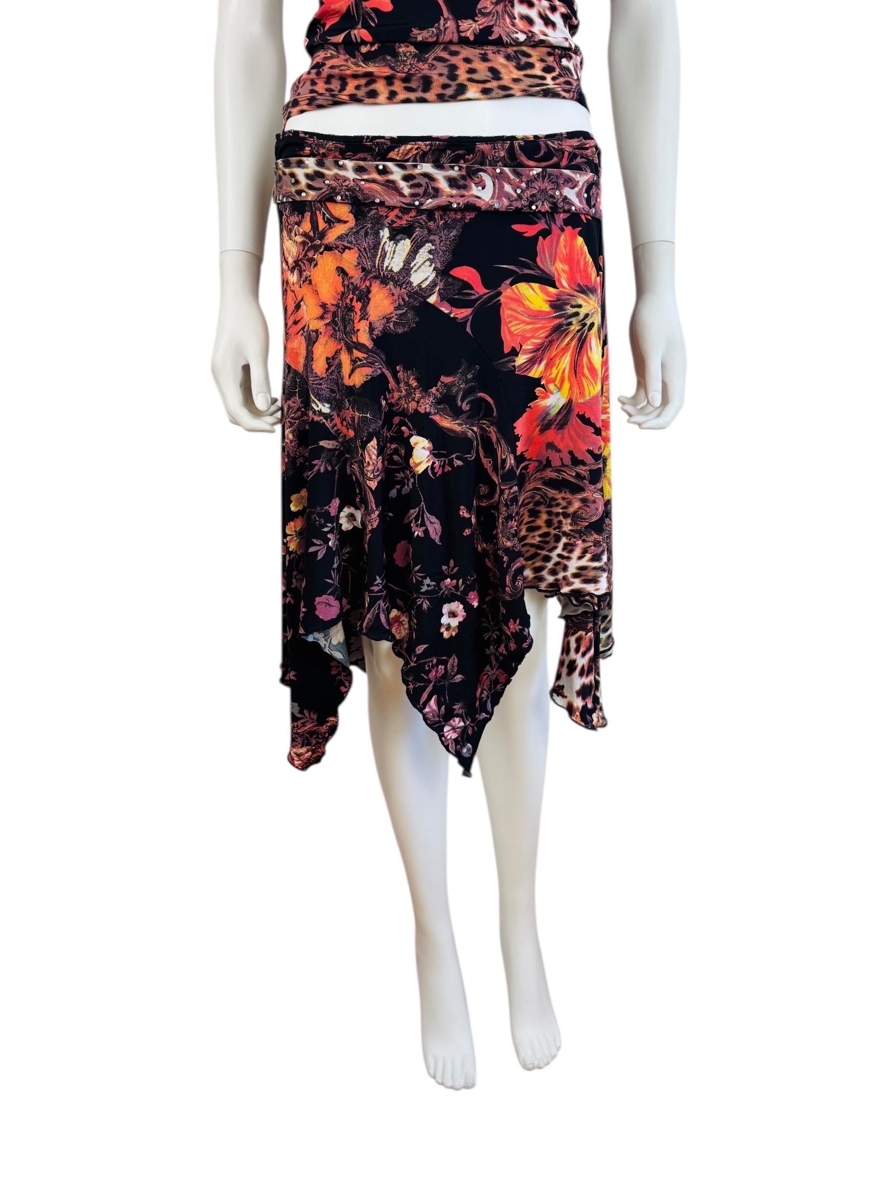 Vintage Roberto Cavalli F/W 2005 Floral Baroque Top + Jupe Rhinestones en vente 1