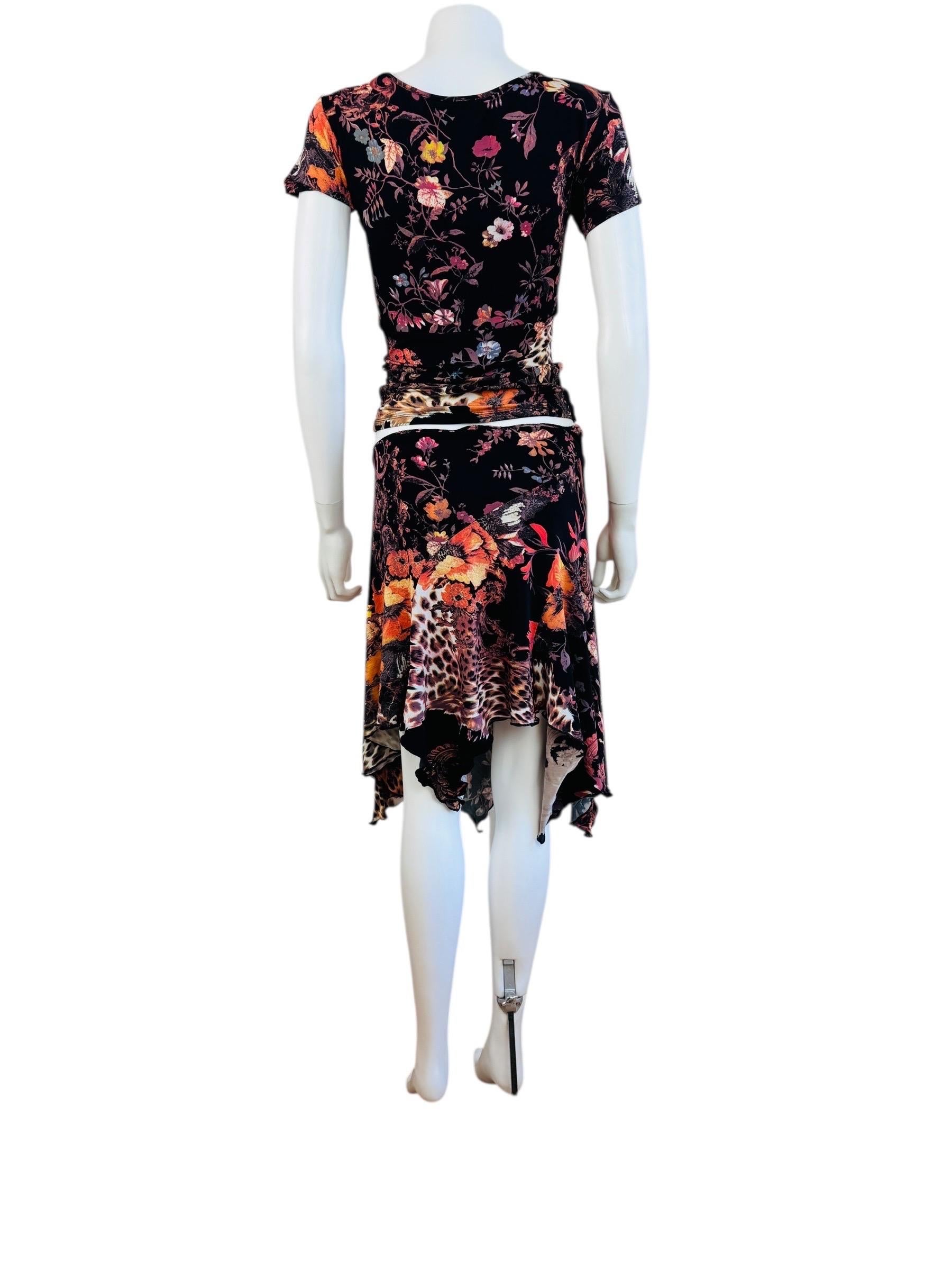 Vintage Roberto Cavalli F/W 2005 Floral Baroque Top + Jupe Rhinestones en vente 3