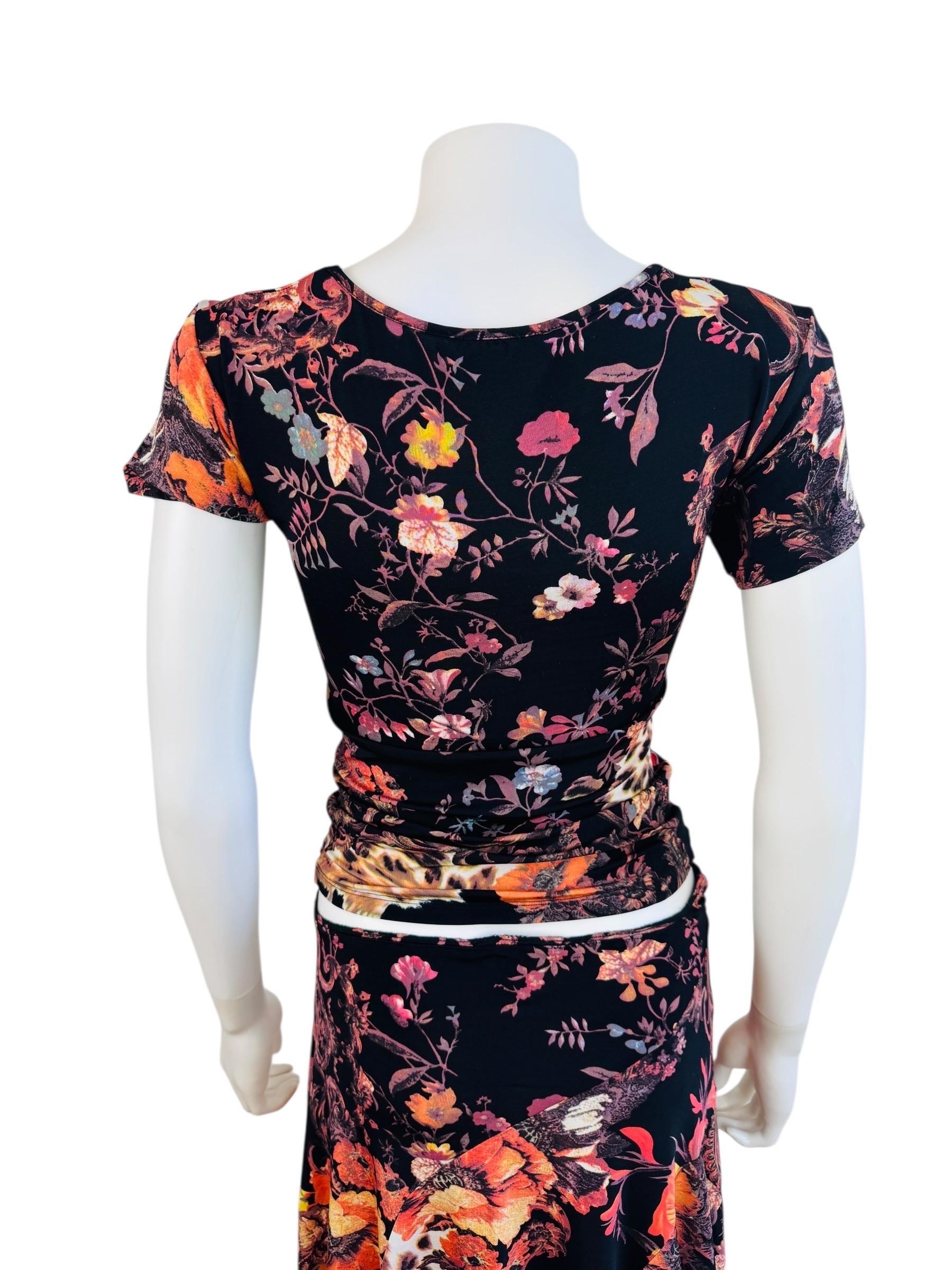 Vintage Roberto Cavalli F/W 2005 Floral Baroque Top + Jupe Rhinestones en vente 4