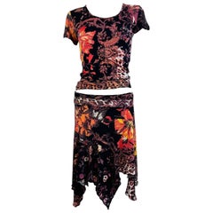 Vintage Roberto Cavalli F/W 2005 Floral Baroque Top + Jupe Rhinestones