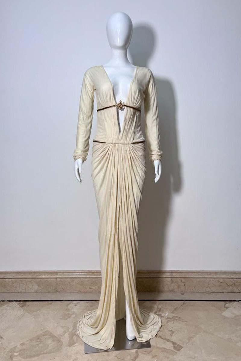 Vintage Roberto Cavalli F/W 2007 White Cream Snake Gown Ornament Gown In Excellent Condition For Sale In London, GB