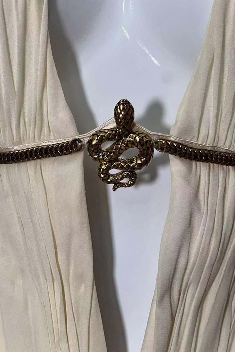 Vintage Roberto Cavalli F/W 2007 White Cream Snake Gown Ornament Gown For Sale 1