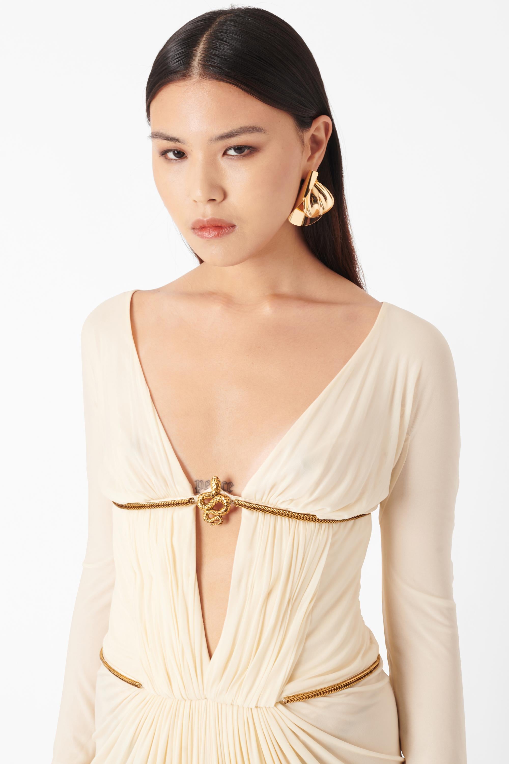 Vintage Roberto Cavalli F/W 2007 White Cream Snake Gown Ornament Gown For Sale 4