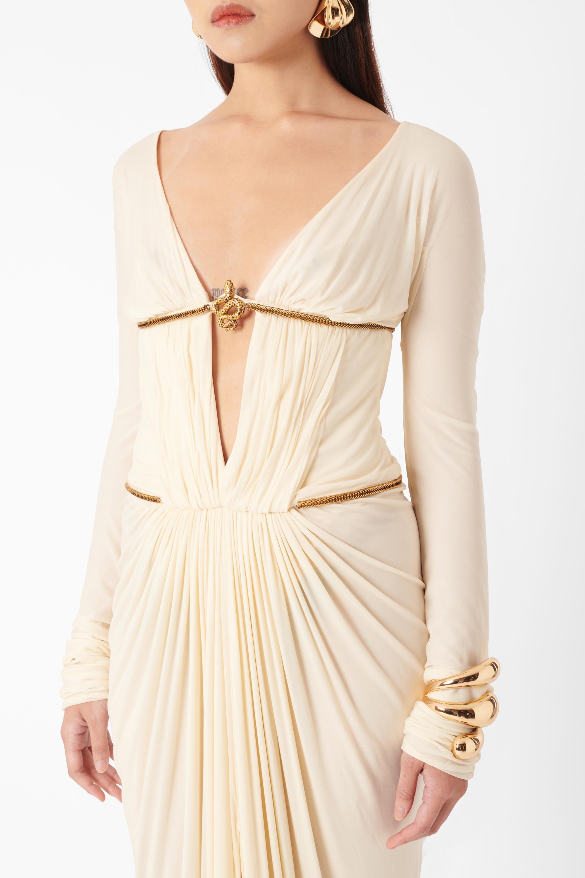 Vintage Roberto Cavalli F/W 2007 White Cream Snake Gown Ornament Gown For Sale 5