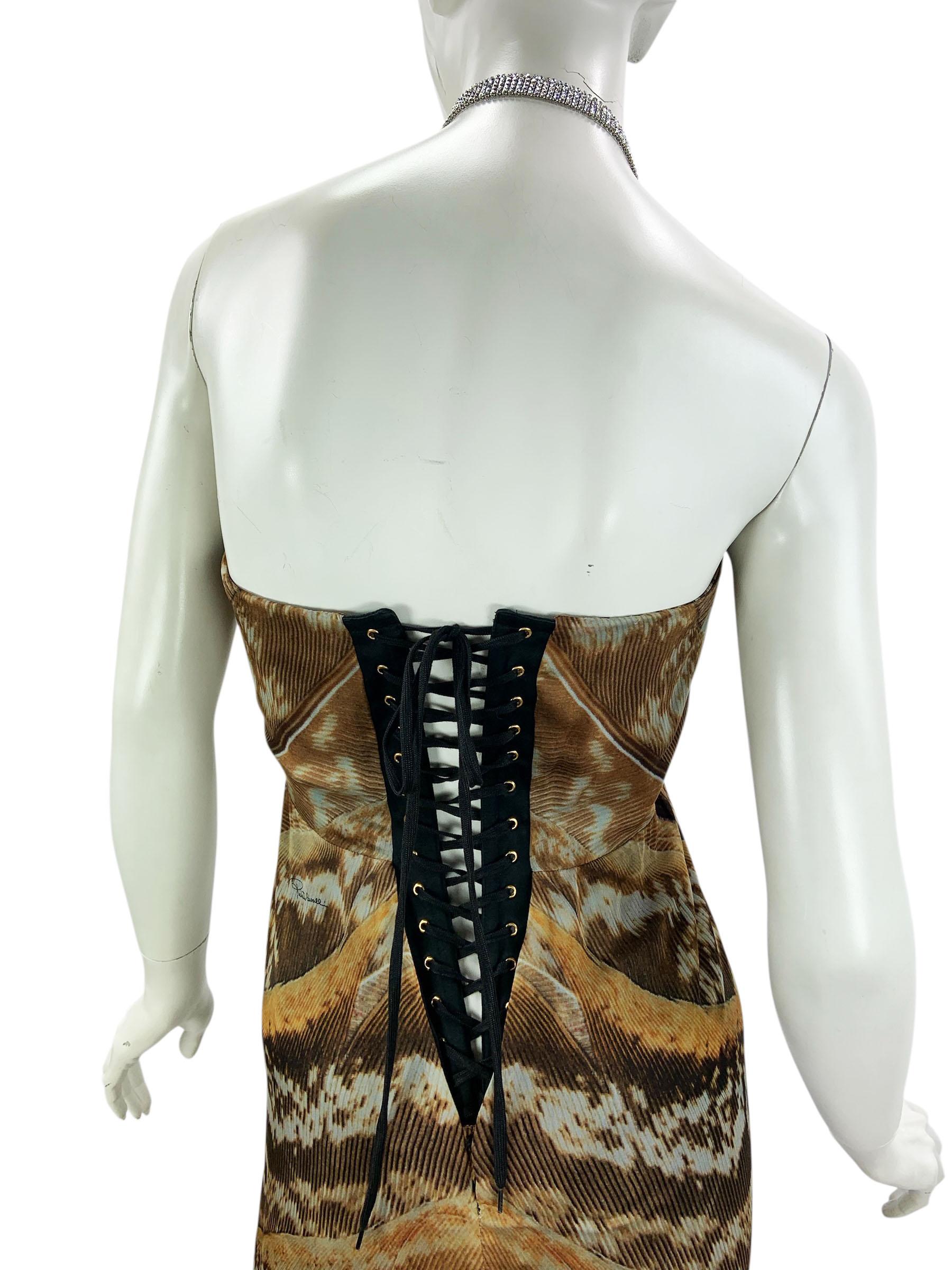 Vintage Roberto Cavalli Korsettkleid mit Federdruck und Kristall-Lariat-Spitzenbesatz aus Kristall It. 40 im Angebot 5
