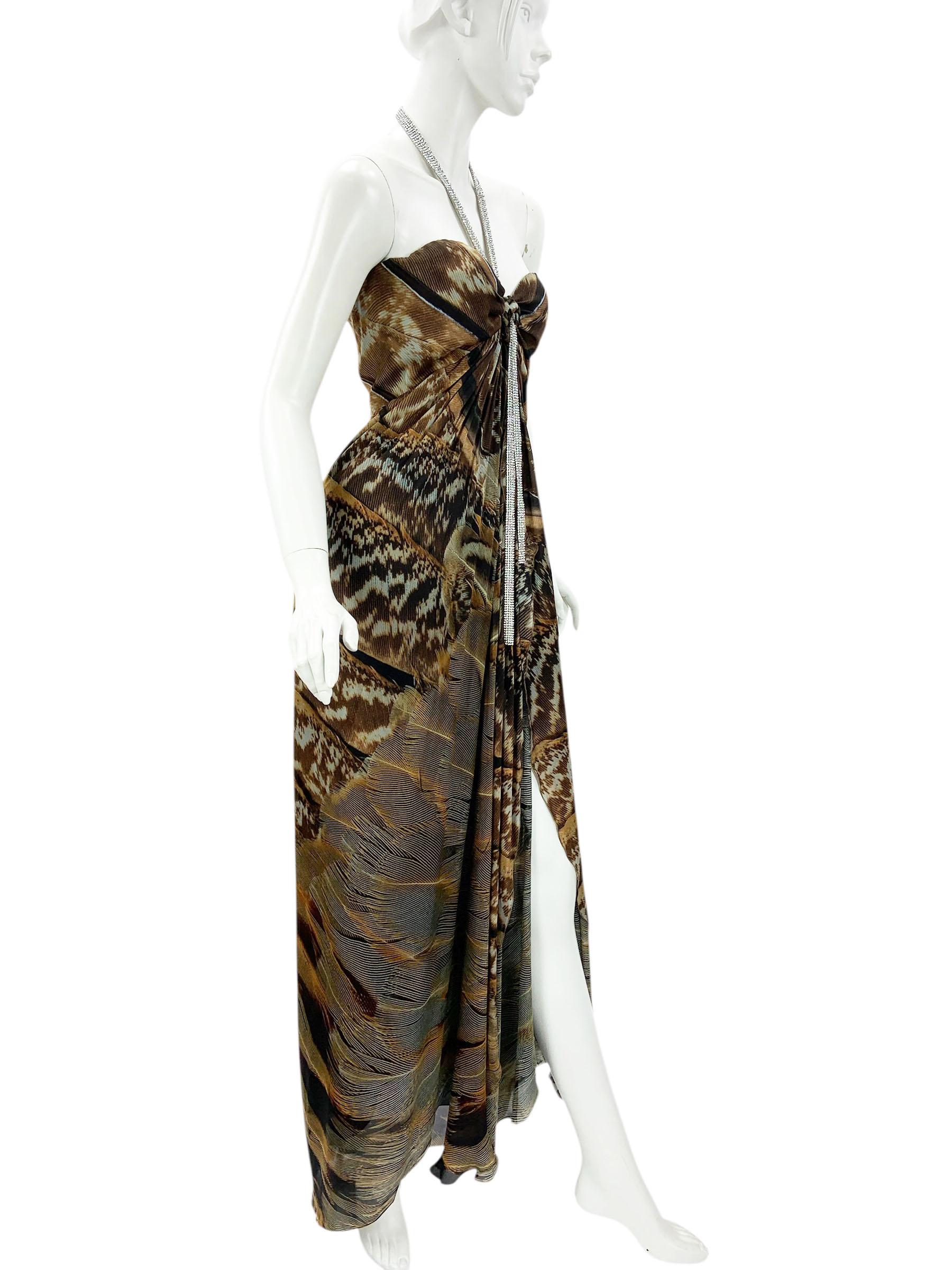 Vintage Roberto Cavalli Korsettkleid mit Federdruck und Kristall-Lariat-Spitzenbesatz aus Kristall It. 40 im Zustand „Hervorragend“ im Angebot in Montgomery, TX