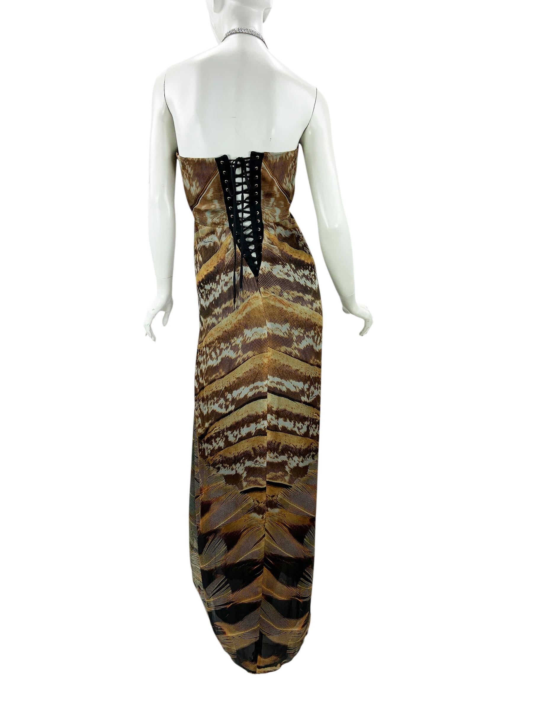 Vintage Roberto Cavalli Korsettkleid mit Federdruck und Kristall-Lariat-Spitzenbesatz aus Kristall It. 40 im Angebot 1